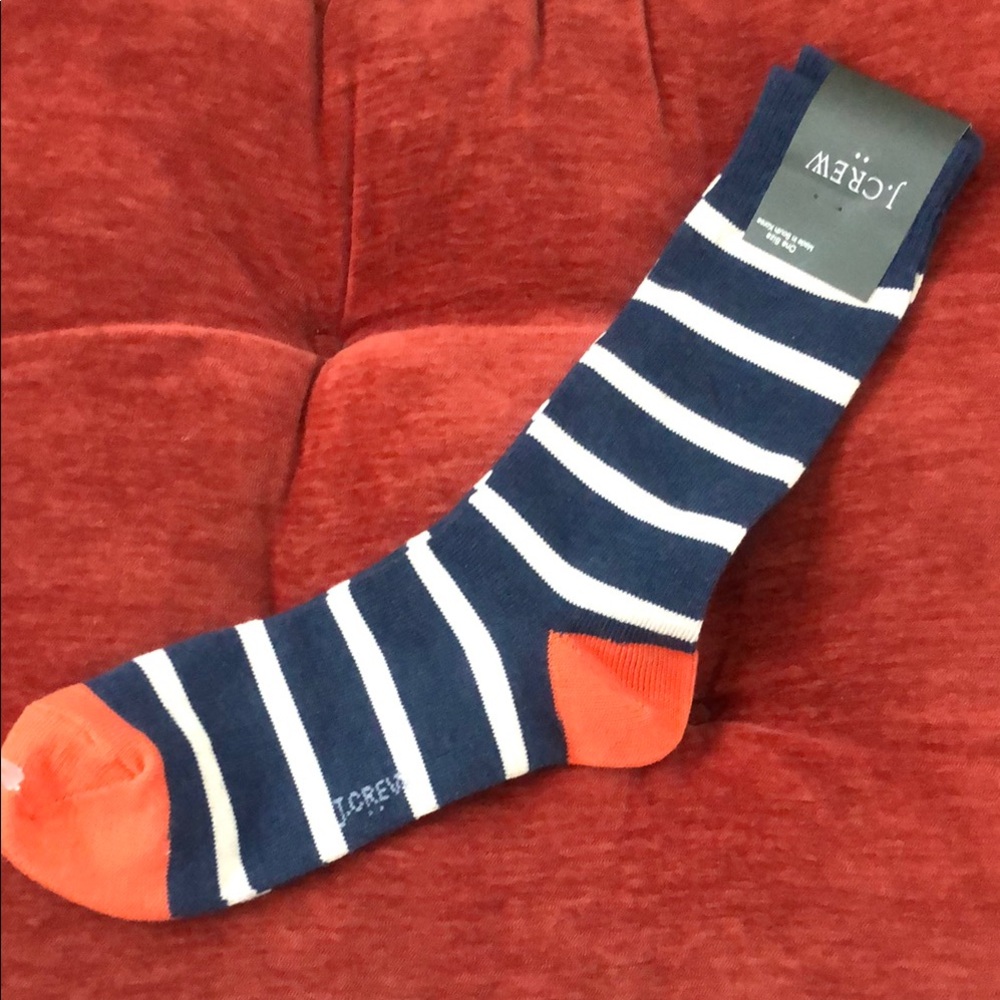J. Crew Men's Navy and Orange Striped Socks
